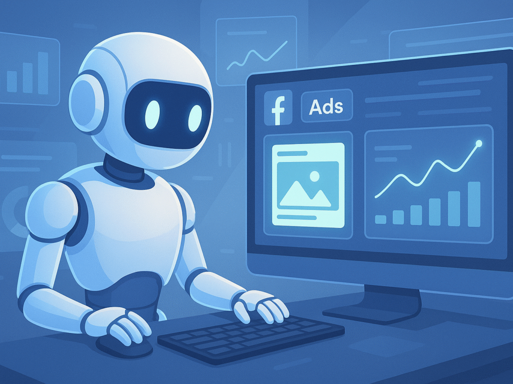 AI bot optimizing Facebook ads with data and automation.