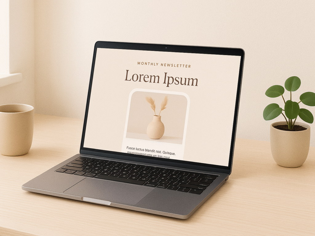 Laptop screen showing a beautifully designed email template.