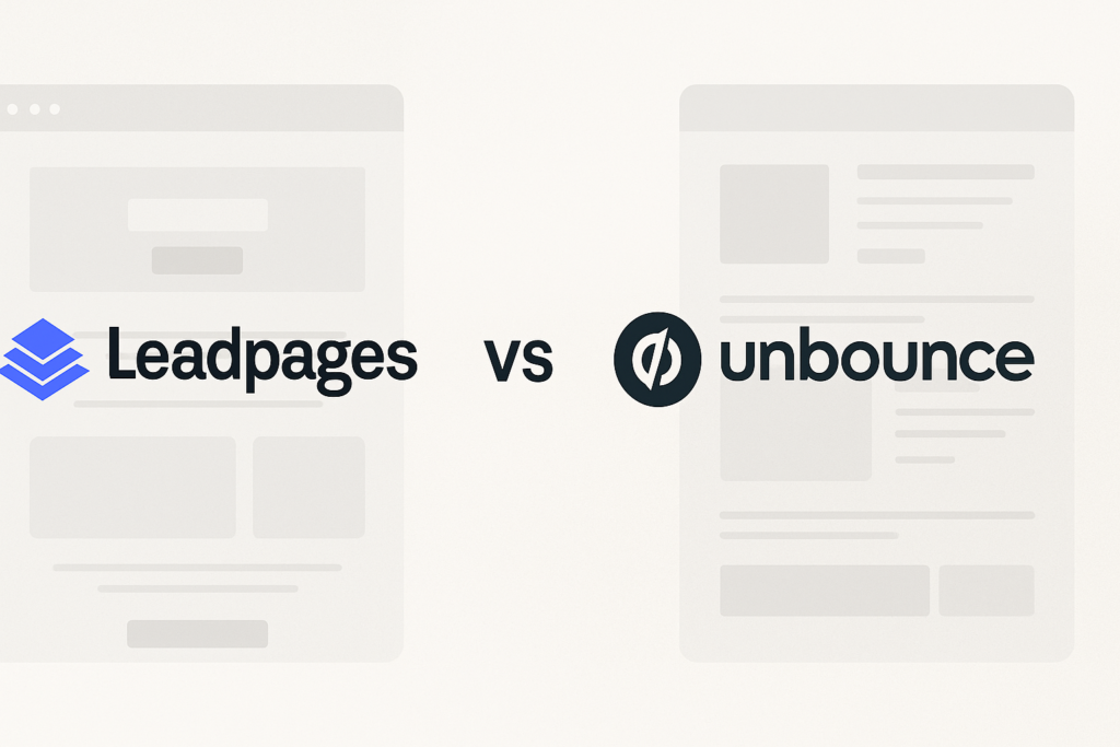 Leadpages vs Unbounce title cover featuring both logos and landing page visuals in a clean, modern layout.