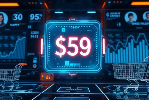 Abstract image of price tags with fluctuating numbers, symbolizing dynamic pricing and psychological pricing strategies.