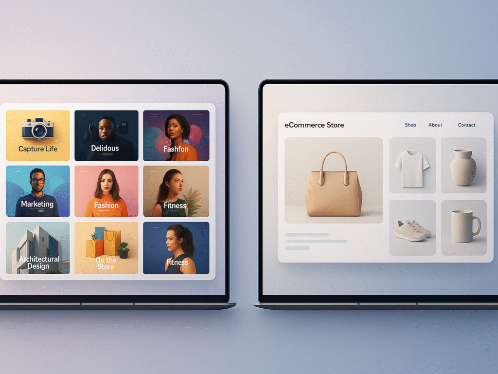 Modern comparison of two website design interfaces.