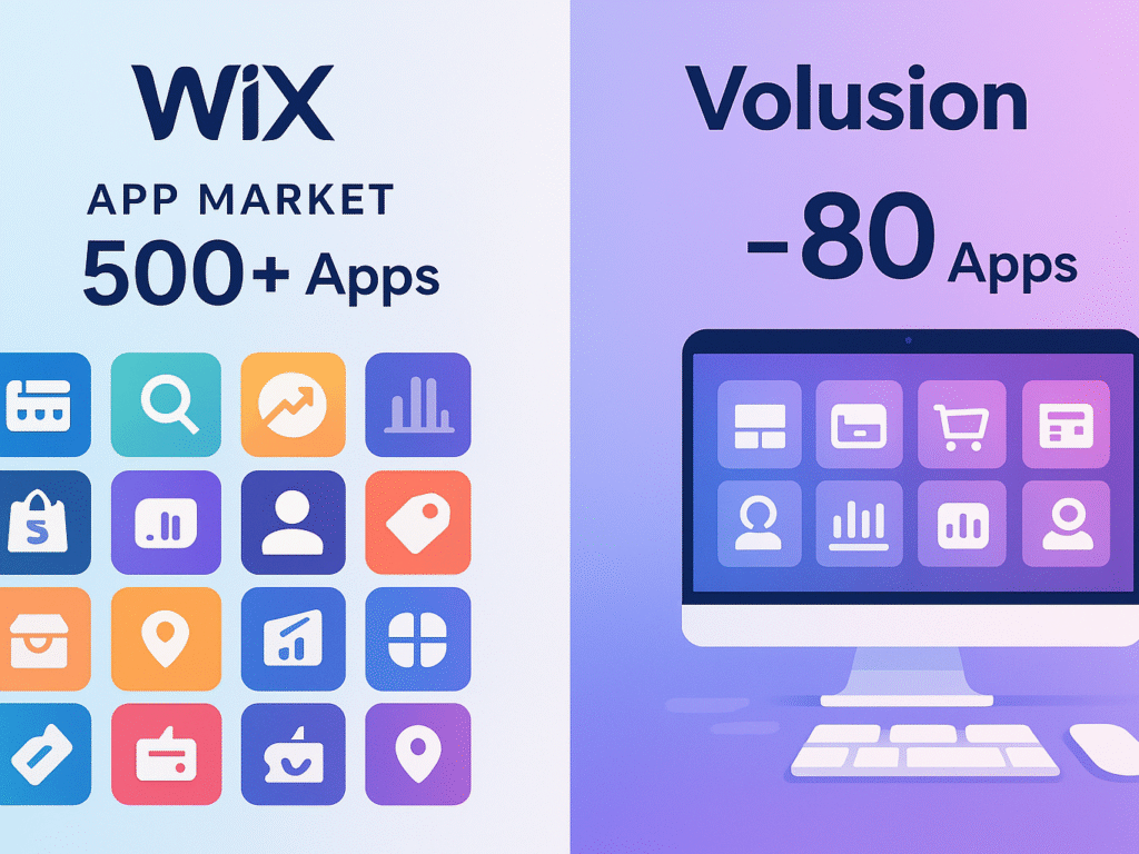 Comparison of Wix and Volusion app integration capabilities.