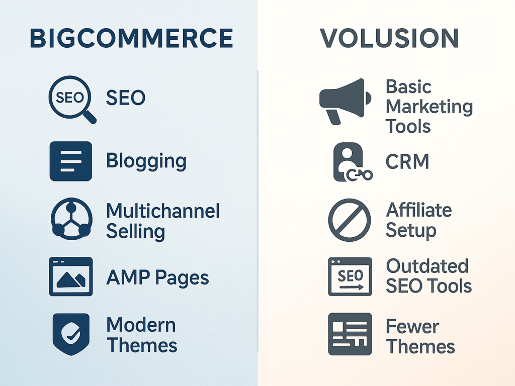 Infographic comparing BigCommerce and Volusion features.