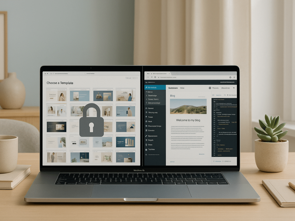 Modern workspace with split view of template grid and customizable design tools.