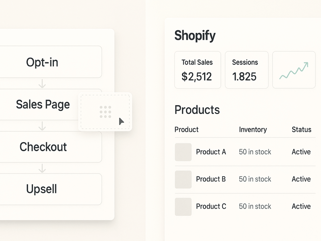 ClickFunnels funnel builder vs Shopify online store dashboard.