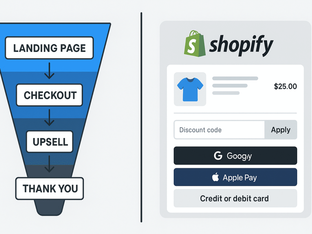 ClickFunnels optimized sales funnel vs Shopify checkout process.