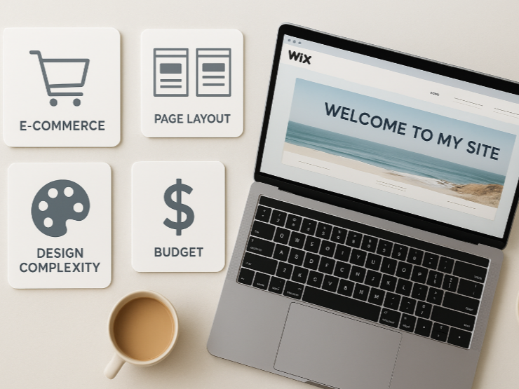 Illustration showing key factors that affect Wix website pricing for San Diego businesses.