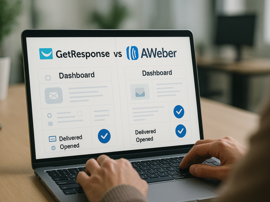Person reviewing core email marketing features like delivery, content creation, and sending capacity.