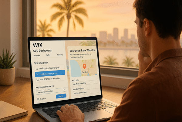 Marketer optimizing a Wix website for San Diego local SEO.