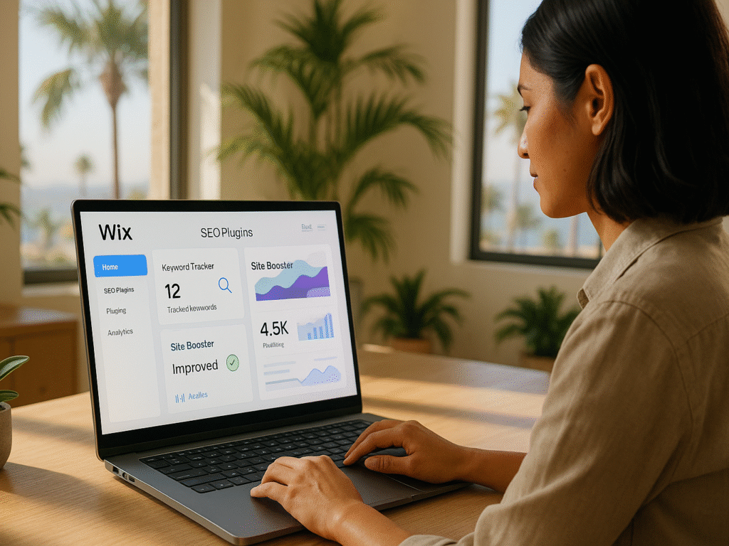 Marketer using Wix SEO plugins and tools for a San Diego business website.
