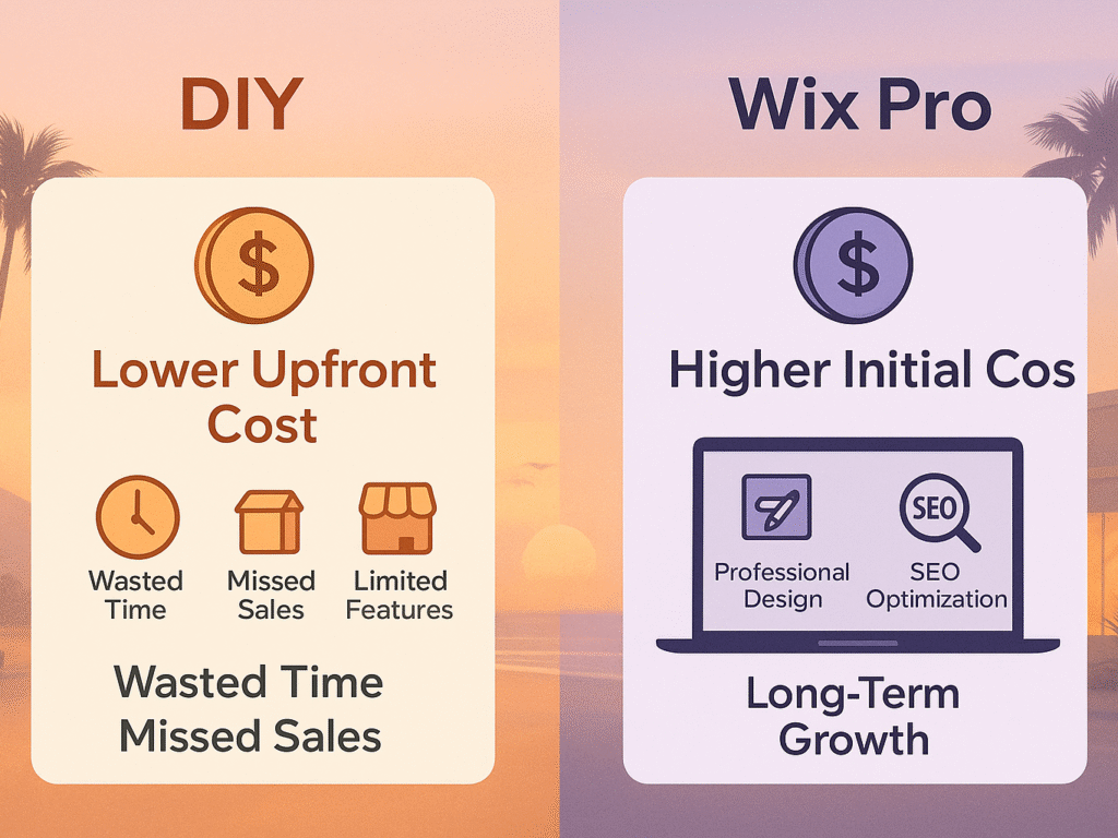 Comparison of DIY Wix costs vs Wix Pro designer costs for San Diego businesses.