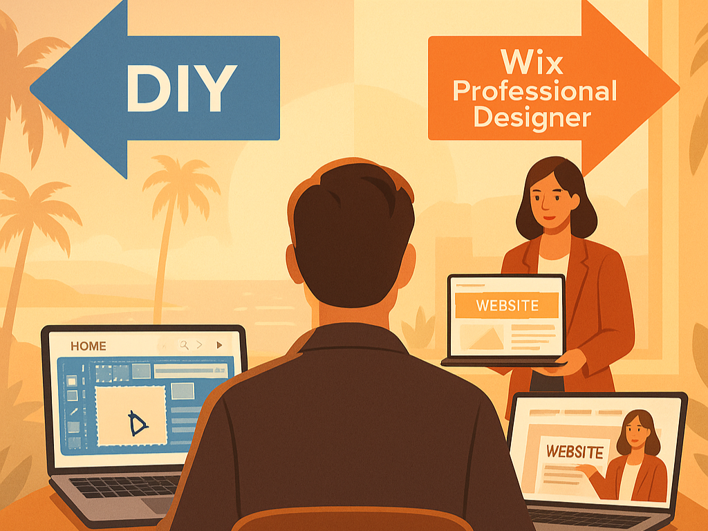 San Diego business owner deciding between DIY Wix website design and hiring a pro.