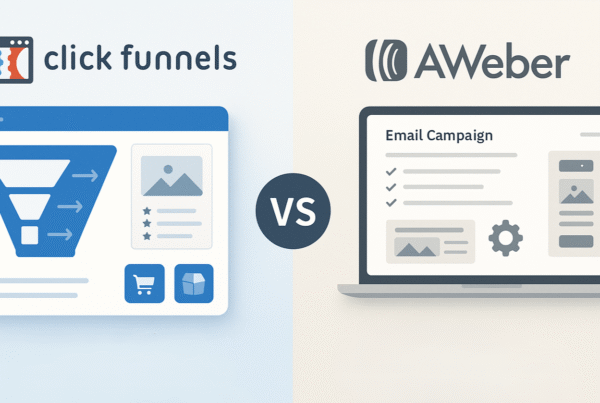 A split-screen comparing ClickFunnels and AWeber side by side.