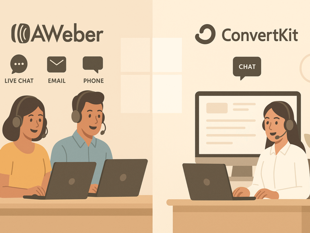Customer support comparison between AWeber and ConvertKit teams.